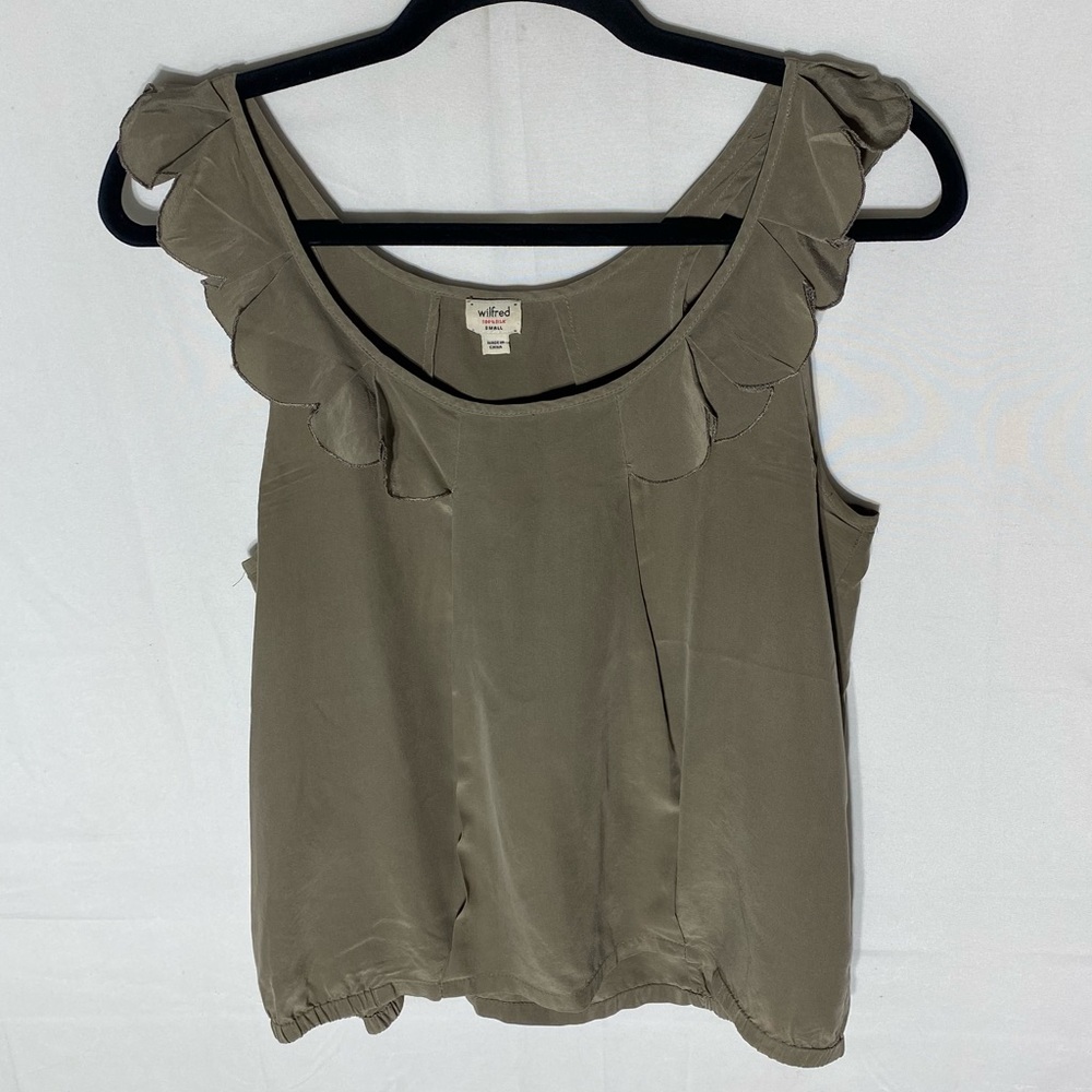 Aritzia Wilfred Olive Silk Ruffle Tank Top S Boho Festival